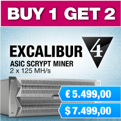 The Excalibur 4 Asic Scrypt MIner 2x125 MH/s